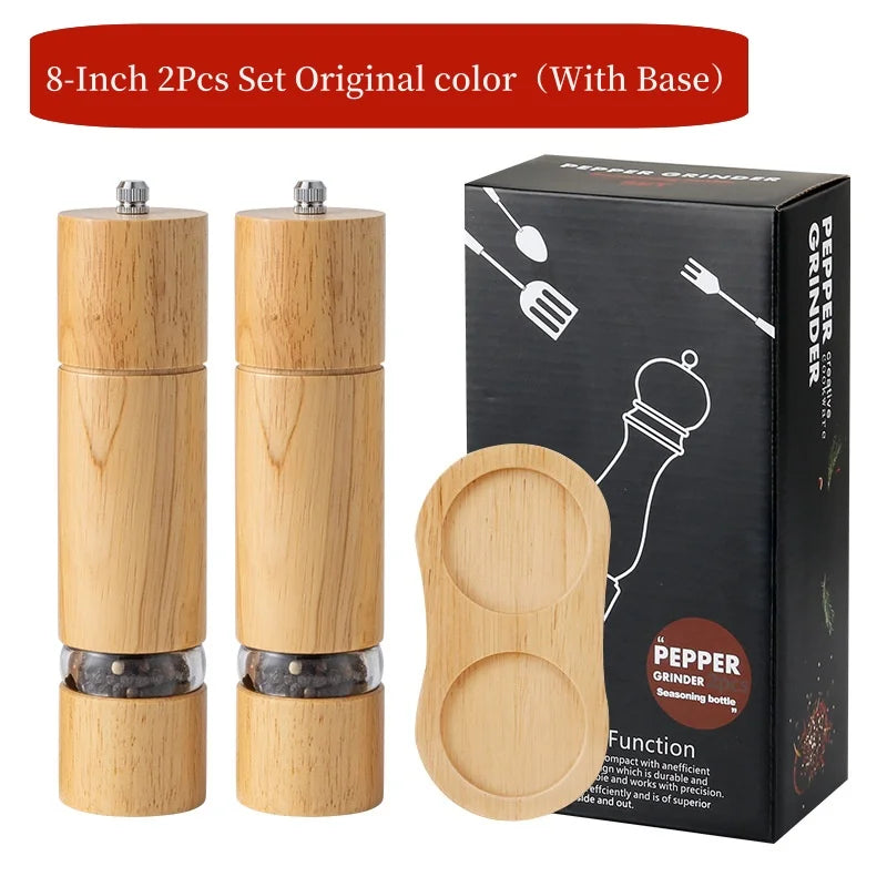 Household Solid Wood Manual Pepper Grinder,Sea Salt Pepper Mills,Black Pepper Seasoning Jar Bottle,Transparent Oak Grinder Tool