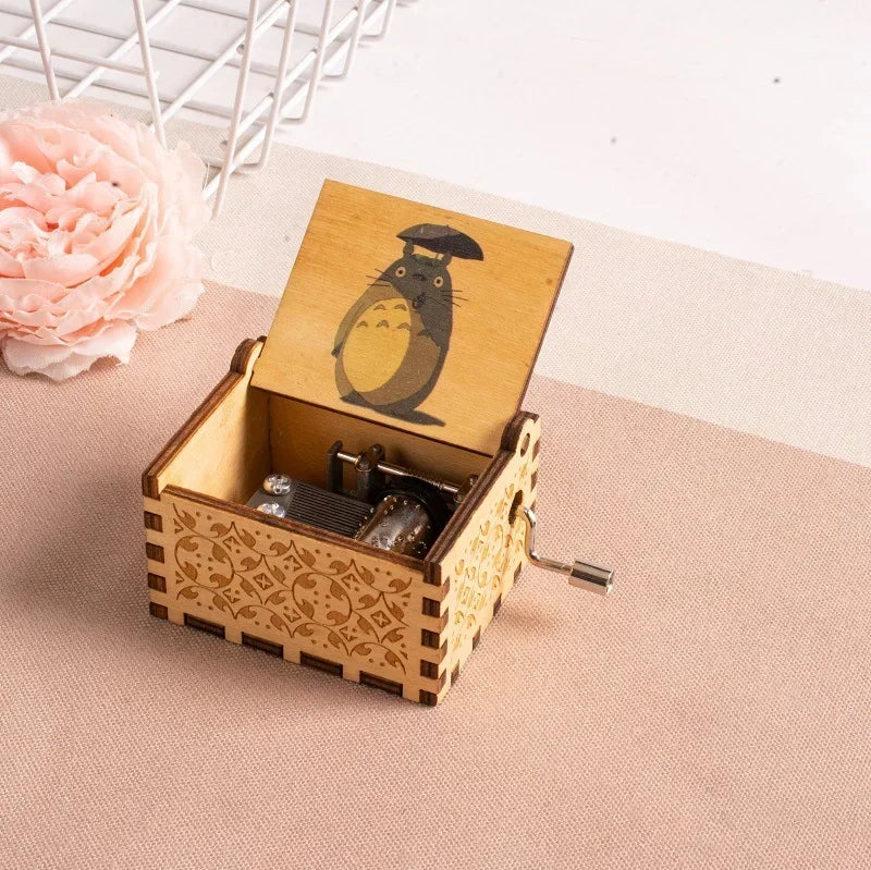 New Hot Wooden painted music box decoration, light luxury wooden hand cranked music box
