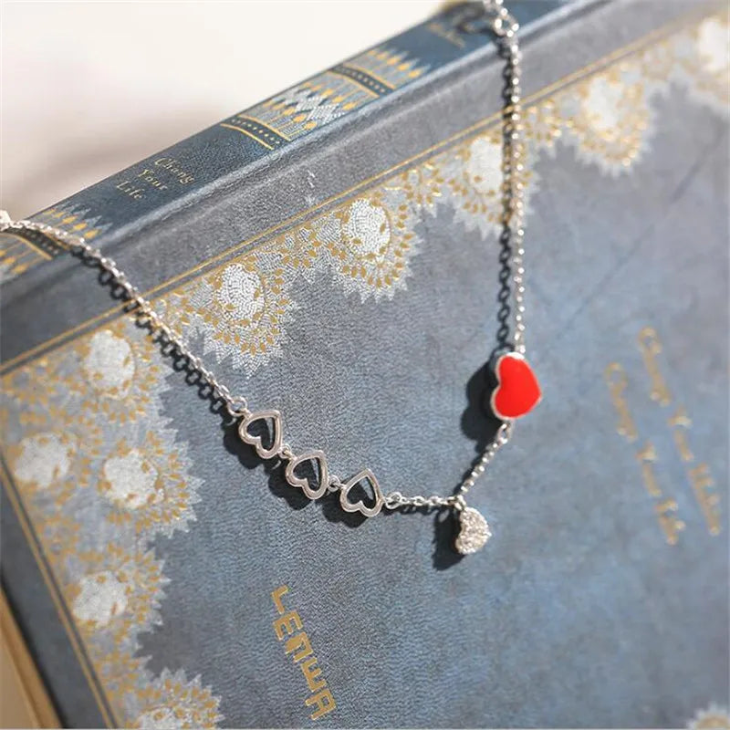 New Luxury Remote Love Personality 925 Sterling Silver Jewelry Valentine's Day Gift Red Heart Crystal Women Bracelets  SL081