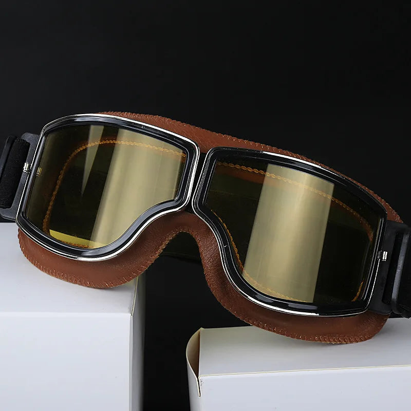 Premium Motorcycle Goggles - Windproof Retro Leather Folding Glasses