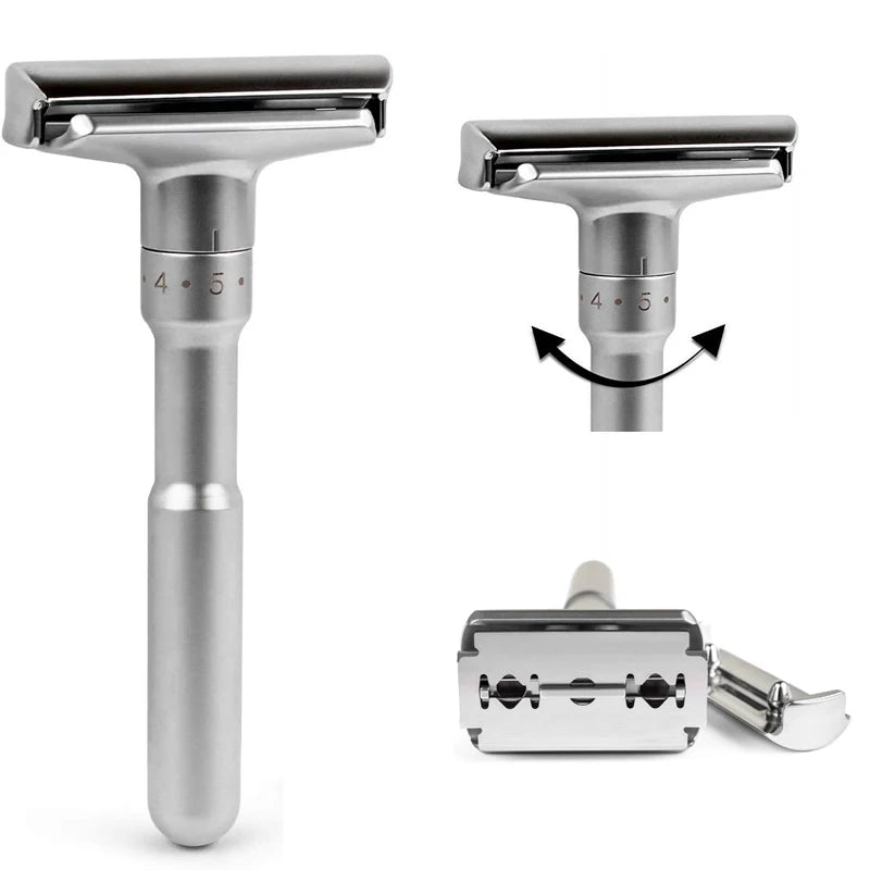 Adjustable Safety Razor Double Edge Classic Mens Shaving Hair Removal Shaver it with 5 PCS Titanium Coated Blades Shaver
