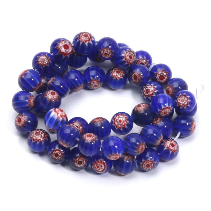 46pcs 8mm Murano Lampwork Flower Round Glazed Glass Beads For Jewelry Making Diy Bracelet Necklace Handmade Crafts Accessories