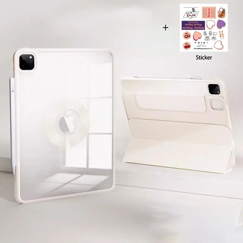 Tablet Case for iPad Pro 12.9 M2 Cover for Pro 11 Magnetic Split Shell with Sticker for Air 5 9th 10.2 Mini 6 Transparent Funda