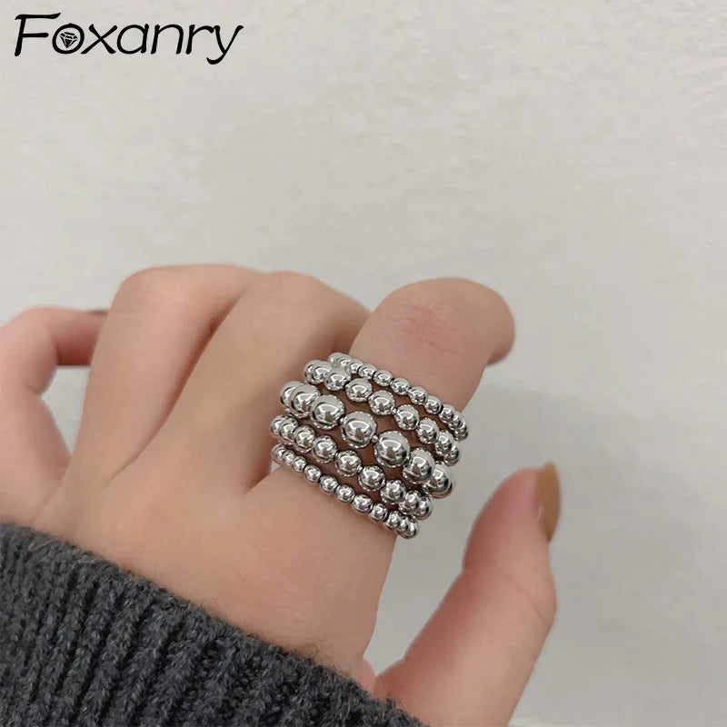 Foxanry Multilayer Bead Open Rings For Women Couples Exaggerated Creative Design Personality Hip Hop Fashion Party Jewelry Gifts