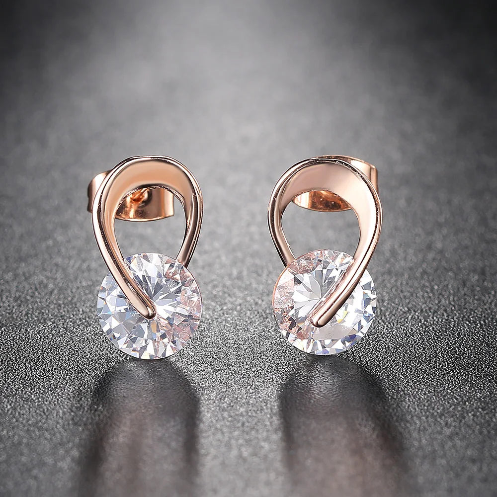 Elegant Cubic Zirconia Stud Earrings - Rose Gold & Silver