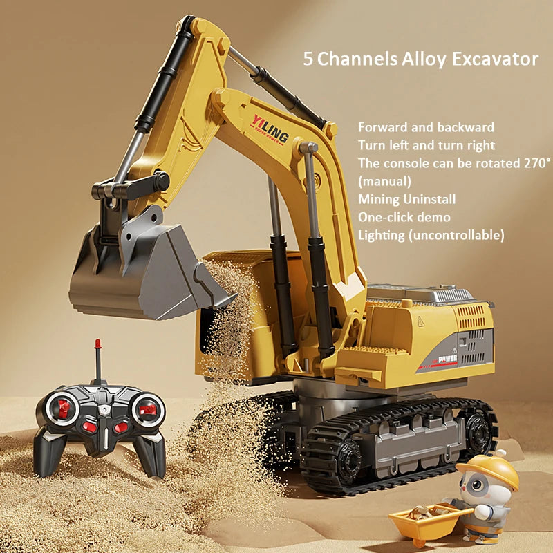 Premium RC Excavator - Alloy Remote Control Construction Vehicle with Lights