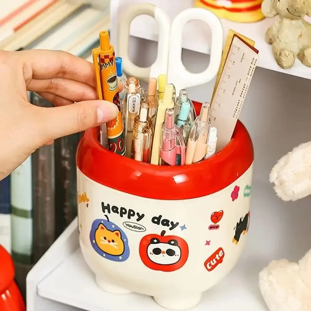 3 Compartments Dividing Grids Pen Holder Large Capacity Stylish Pencil Storage Box Multi-functional Tabletop Storage