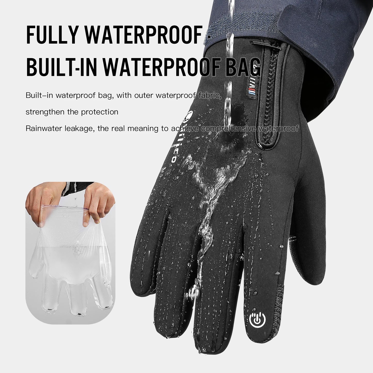 Outdoor Winter Cycling Skiing Gloves Black Waterproof Warm Touchscreen Anti-slip Mountaineering Motorcycle Ski Gloves