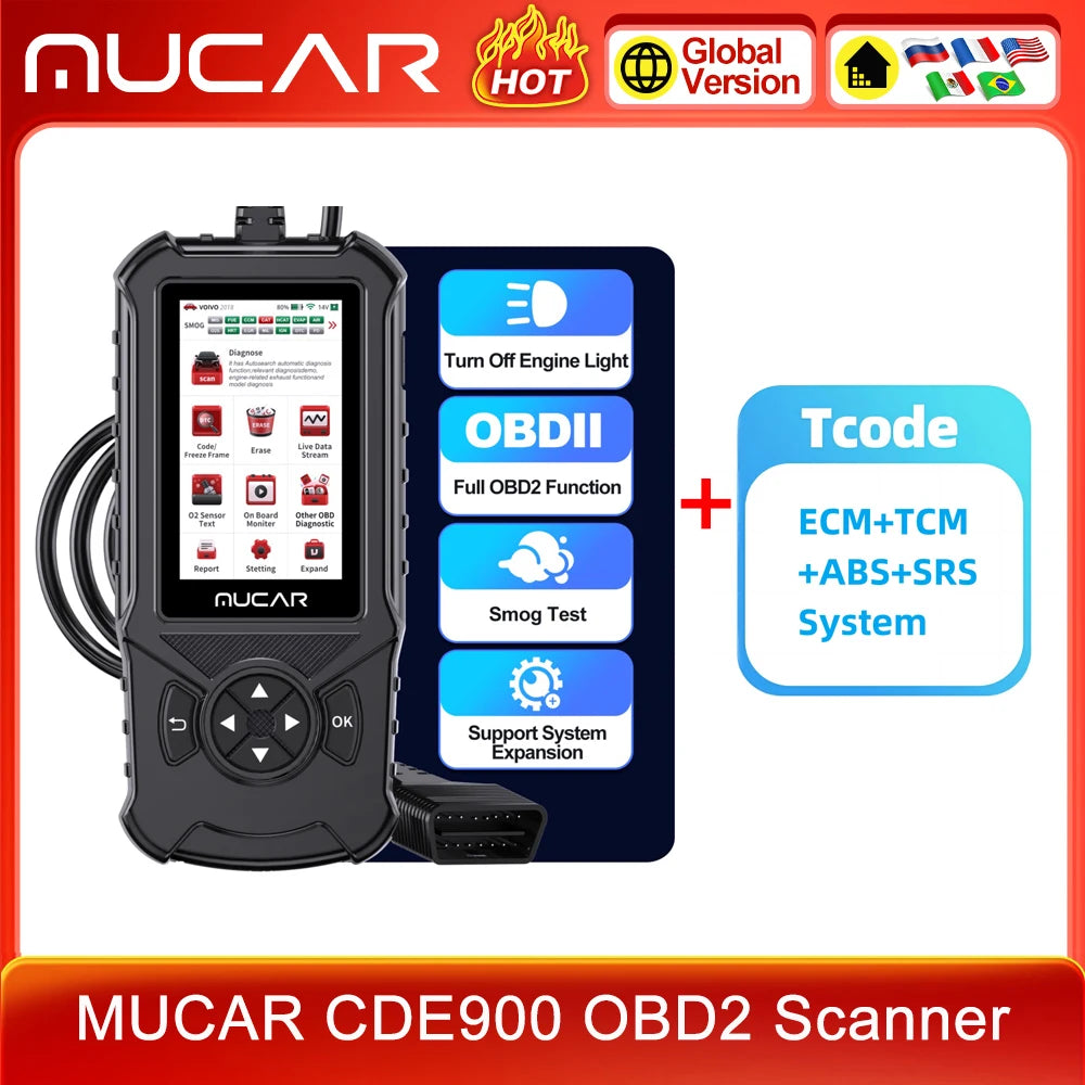 MUCAR CDE900 PRO OBD2 Scanner - Professional Automotive Diagnostic Tool with 32GB Storage