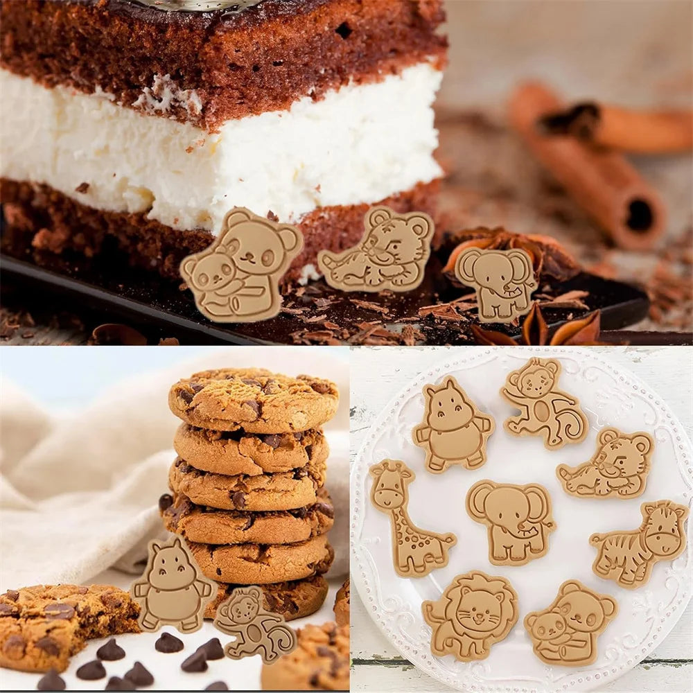 8 PCS Cartoon Animal Cookie Mold Dough Stamp Plastic 3D Cartoon Pressable  Cookie DIY Mold Candy Baking Pastry Baking Decoration