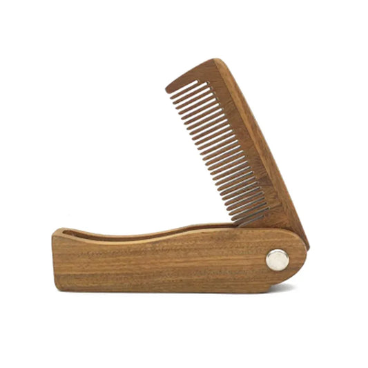 Foldable Green Sandalwood Beard & Hair Comb – Portable Wooden Grooming Comb for Men’s Beard & Hair Styling Amodong Comb
