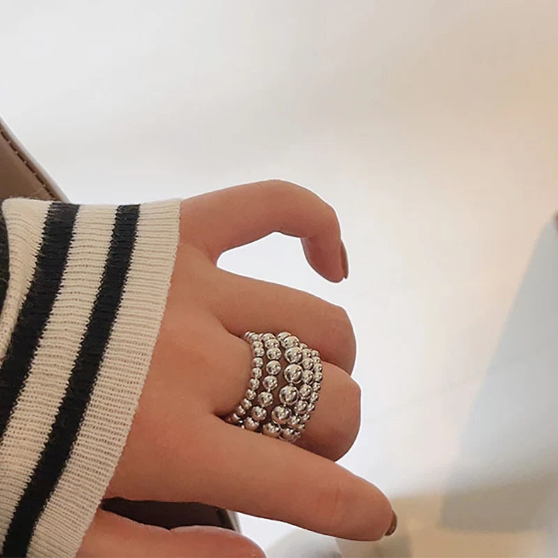Foxanry Multilayer Bead Open Rings For Women Couples Exaggerated Creative Design Personality Hip Hop Fashion Party Jewelry Gifts
