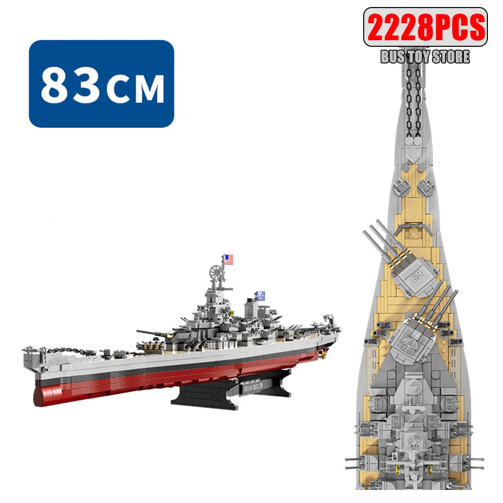 Missouri Battleship Crusier Model uilding Blocks Bismarck Cruiser Boat Bricks Military Battleship Series Toys For Boys FC4203