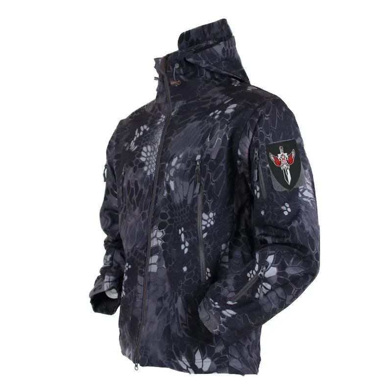 5XL 6XL Tactical Soft Shell Hooded Fleece Men Winter Windproof Waterproof Warm Coats Outdoor Multi-pocket Jacket