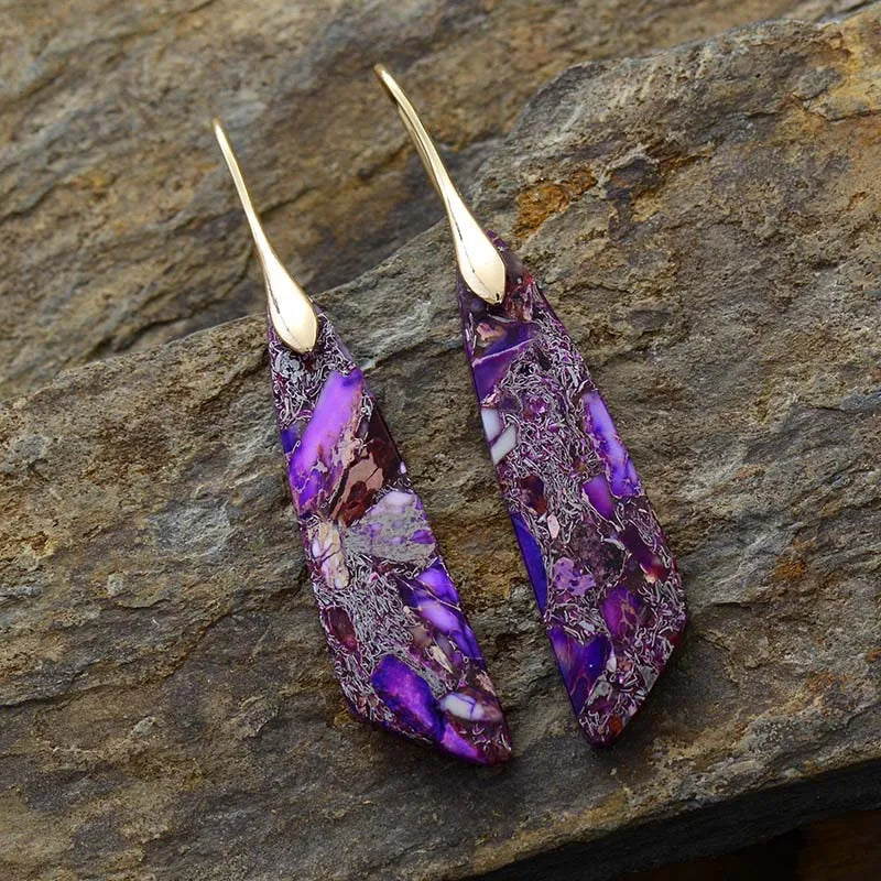 Premium Bohemian Natural Stone Drop Earrings - Geometric Pendant Jewelry