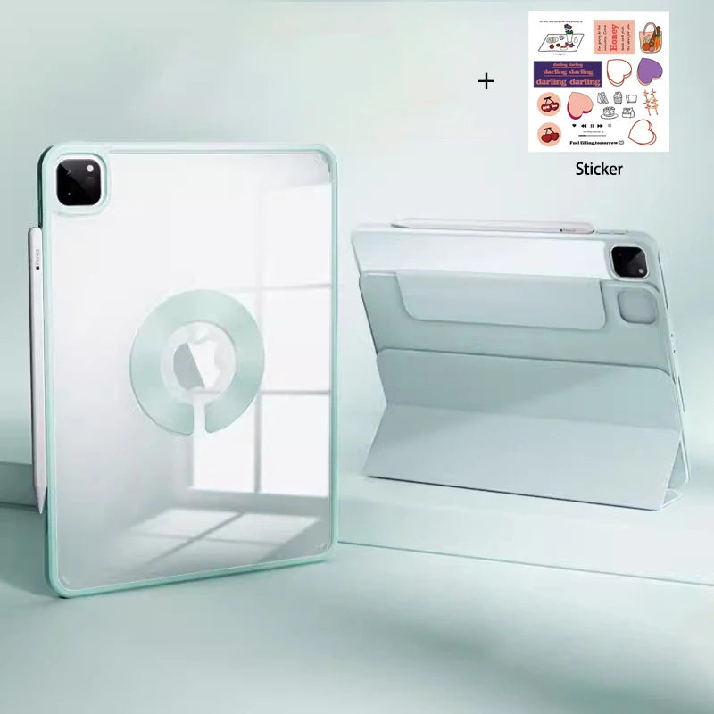 Tablet Case for iPad Pro 12.9 M2 Cover for Pro 11 Magnetic Split Shell with Sticker for Air 5 9th 10.2 Mini 6 Transparent Funda