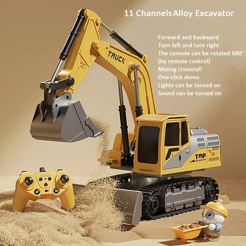 Premium RC Excavator - Alloy Remote Control Construction Vehicle with Lights
