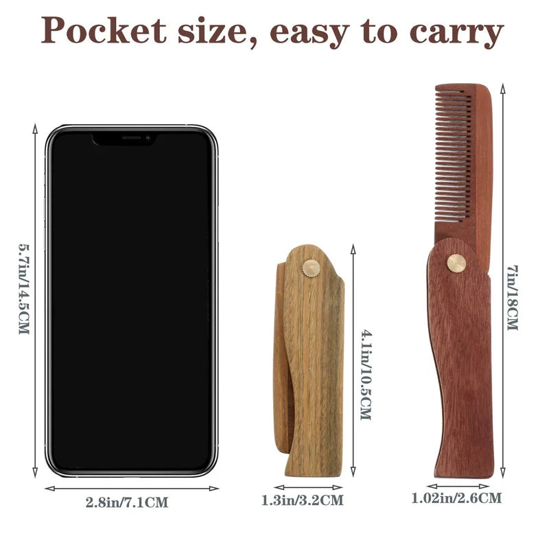 Foldable Green Sandalwood Beard & Hair Comb – Portable Wooden Grooming Comb for Men’s Beard & Hair Styling Amodong Comb