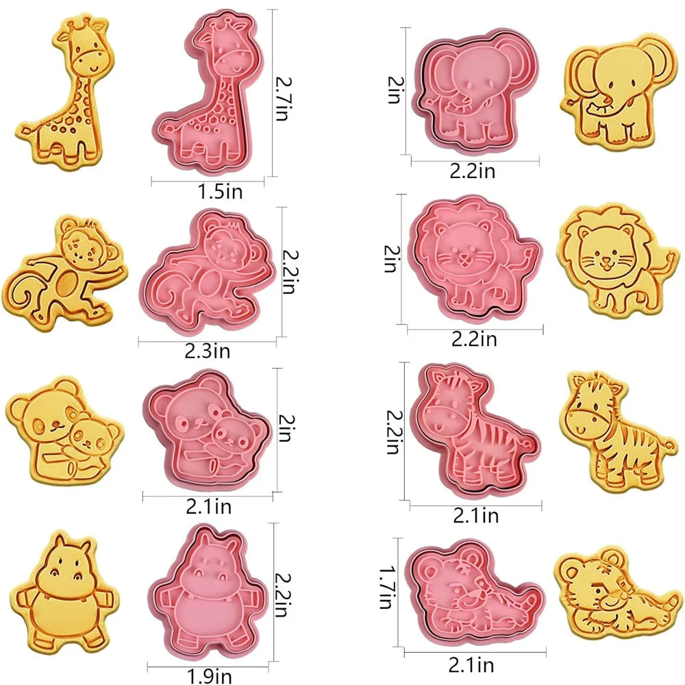 8 PCS Cartoon Animal Cookie Mold Dough Stamp Plastic 3D Cartoon Pressable  Cookie DIY Mold Candy Baking Pastry Baking Decoration