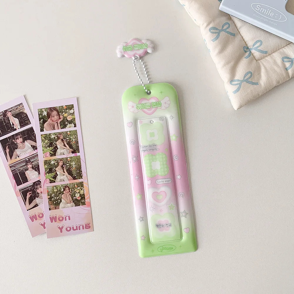 Ins Style Cute Angel Heart 4 Grid Card Holder Korea Idol Mini Card Storage Pendant Sets Life 4 cut Card Holder Bookmark Holder