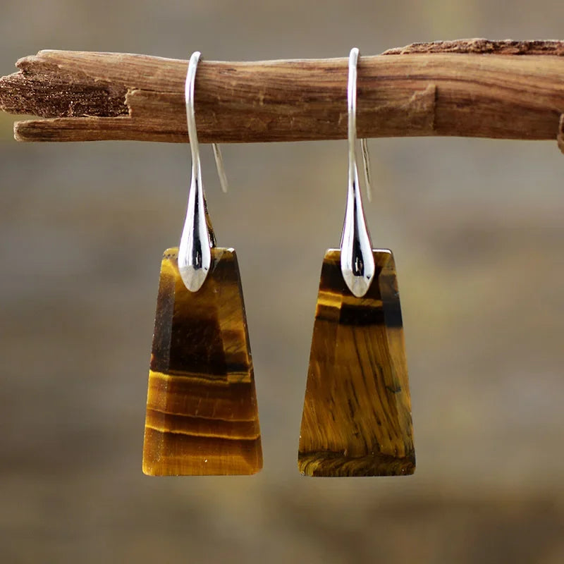 Premium Bohemian Natural Stone Drop Earrings - Geometric Pendant Jewelry