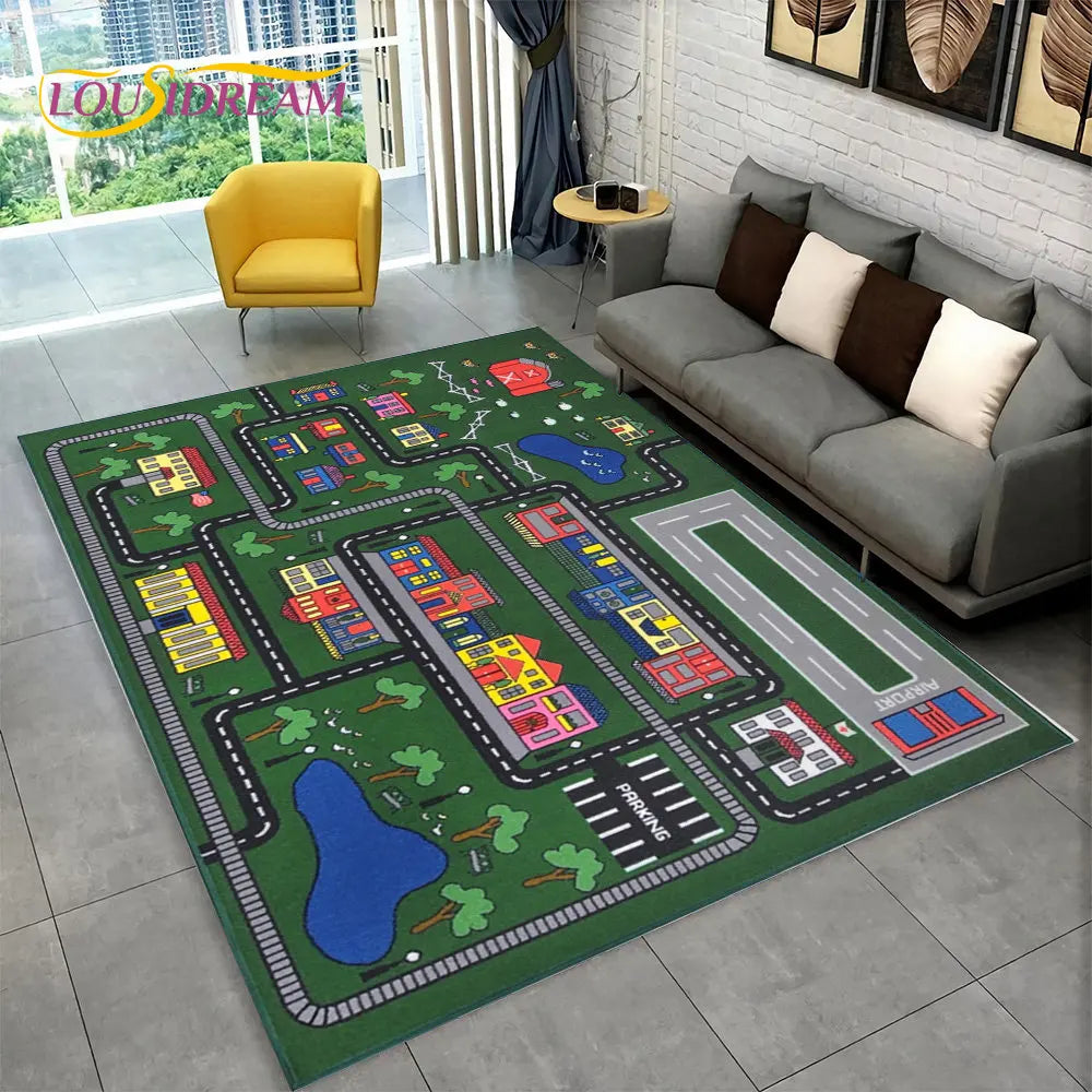 Child Playmat Highway City Traffic Playroom Area Rug Large,Carpet Rug for Living Room Bedroom Decor,Kids Play Non-slip Floor Mat