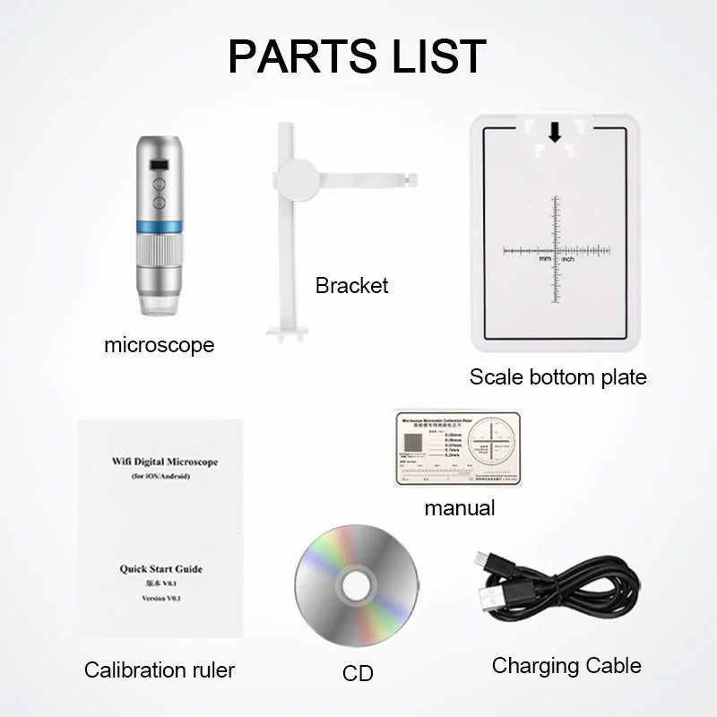1000X WiFi Digital Microscope - Wireless HD Video Magnifier with 8 LED Lights
