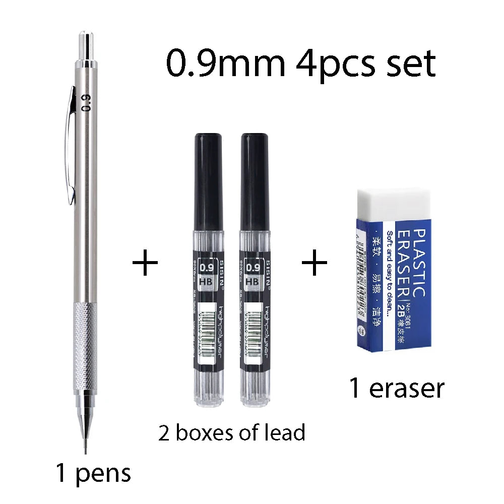 0.5 0.7 0.9 1.3 2.0mm Metal Anti Slip Automatic Pencil Set with HB Lead School Office Writing Stationery Supplies Smooth Writing