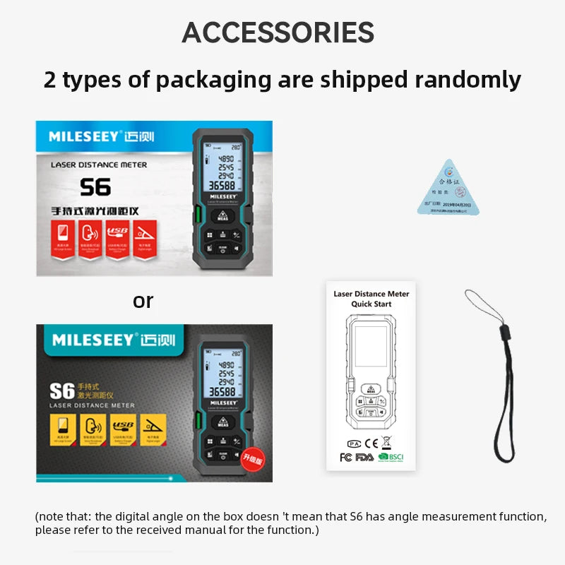 MILESEEY Laser Rangefinder S6 40M 60M 80M 100M Laser Diatance Meter IP54 Electronic Ruler Useful Measurement Tool