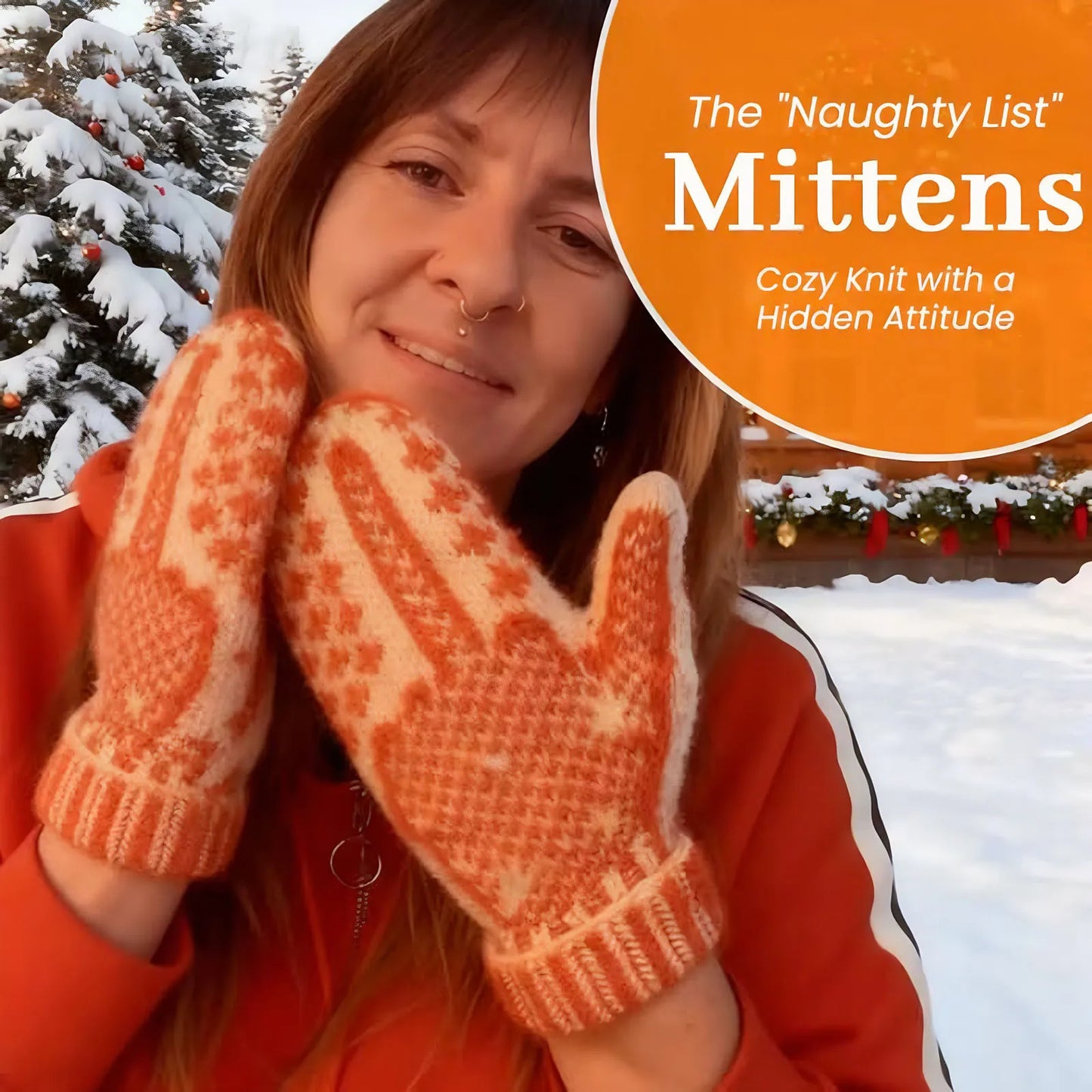 Knitted The Naughty List Mittens Hidden Middle Finger Winter Thermal Mittens for Ski Cycling Running Outdoor Activities