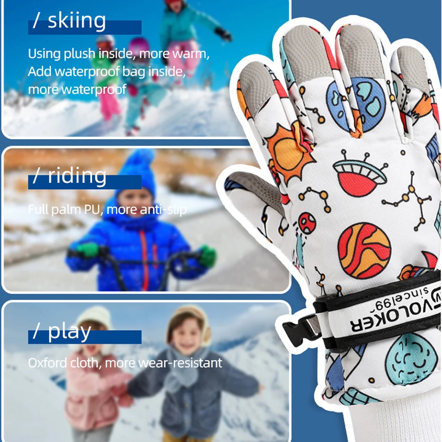 Cute Children's Ski Gloves, Waterproof, Touchscreen Compatible, Winter Children's Outdoor Gloves, Windproof And Warm