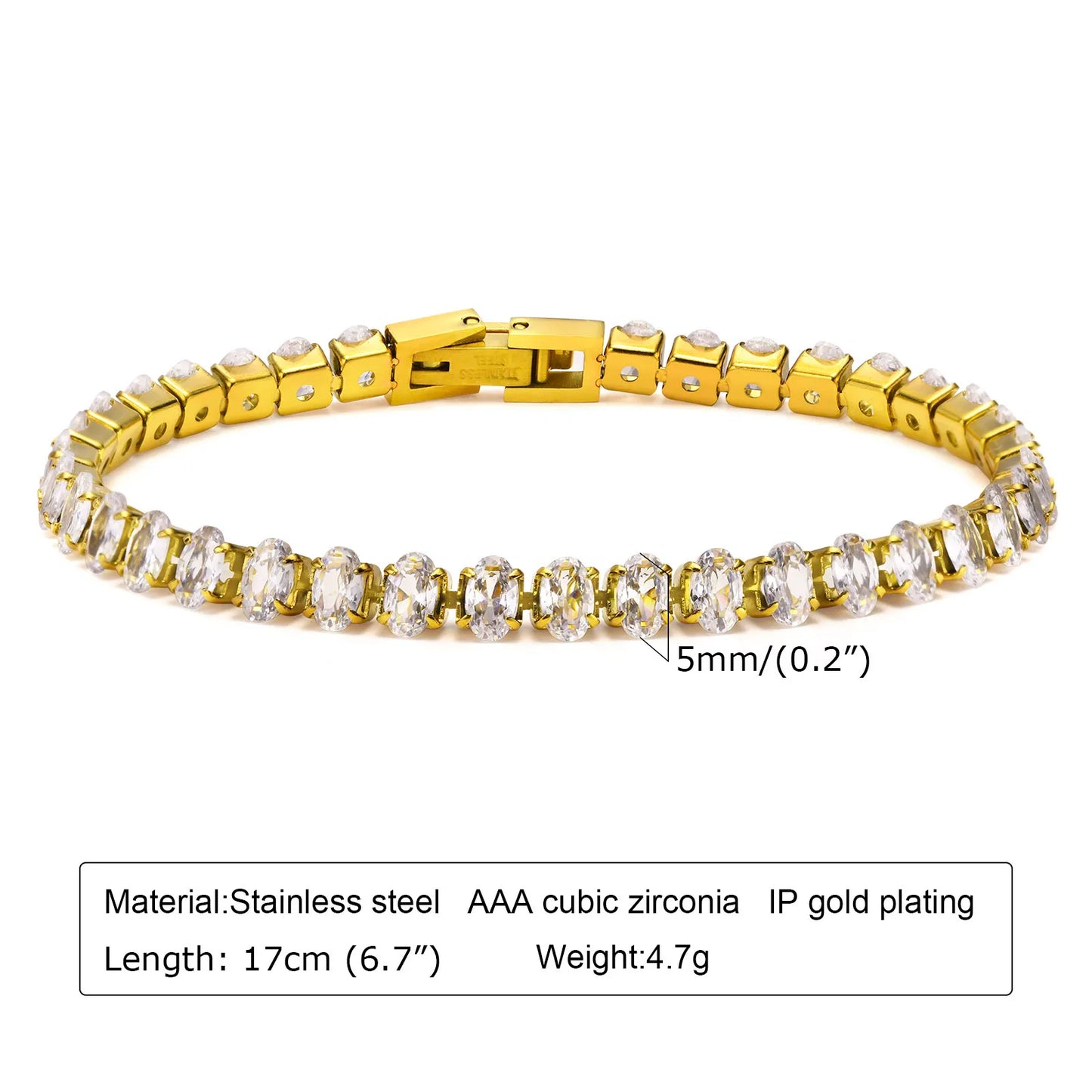 Crystal CZ Bracelet Waterproof, Tennis Hand Chain Bracelets For Women, Stainless Steel Wholesale Jewelry