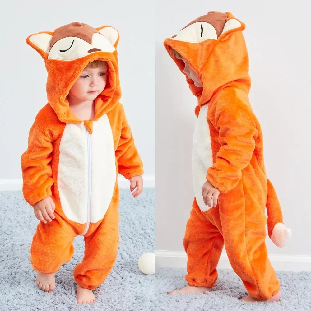 Premium Animal Kigurumi Baby Romper - Winter Flannel Costume Jumpsuit
