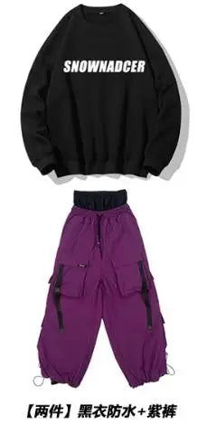 Ski Suit Multi Pocket Outdoor Ski Set Single Board Waterproof Thickened Warm Snow Pants for Men and Women
