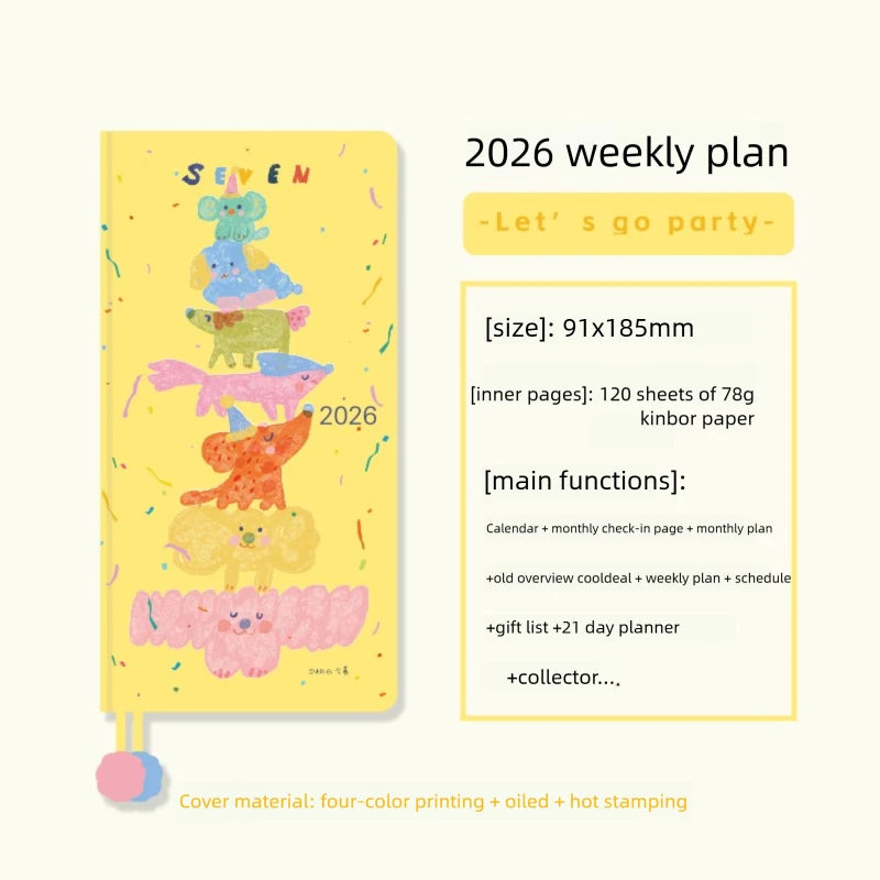 Kinbor 2026 One Page A Week Daily Time Weekly Planner Book Organizer Schedule Books Self Disciplined Punch Efficiency Manual