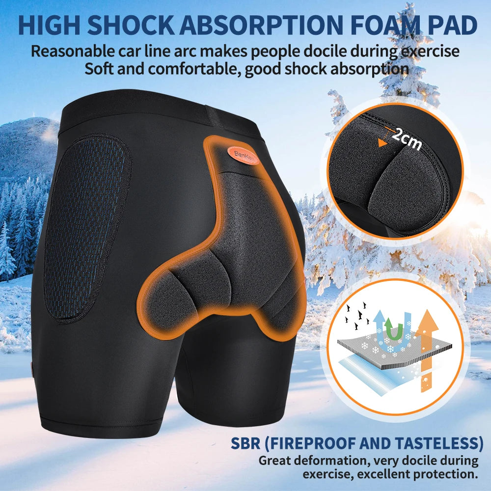Benken Men's Sports Safety Gear Hip Protector Shorts and EVA Padded Ski Pants Hip Protection for Snow Ski Sports