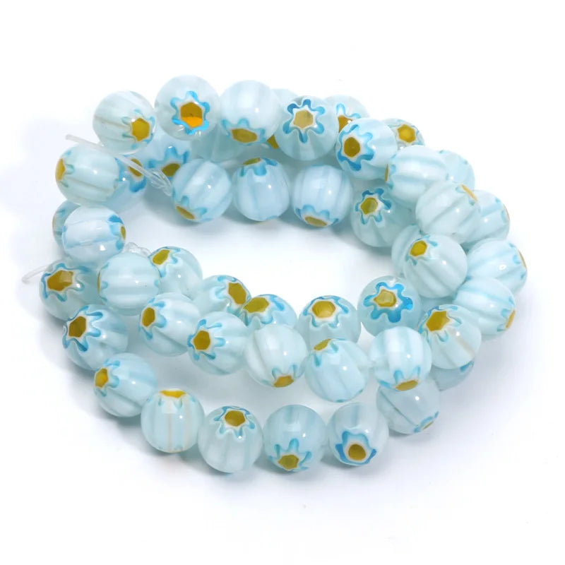 46pcs 8mm Murano Lampwork Flower Round Glazed Glass Beads For Jewelry Making Diy Bracelet Necklace Handmade Crafts Accessories