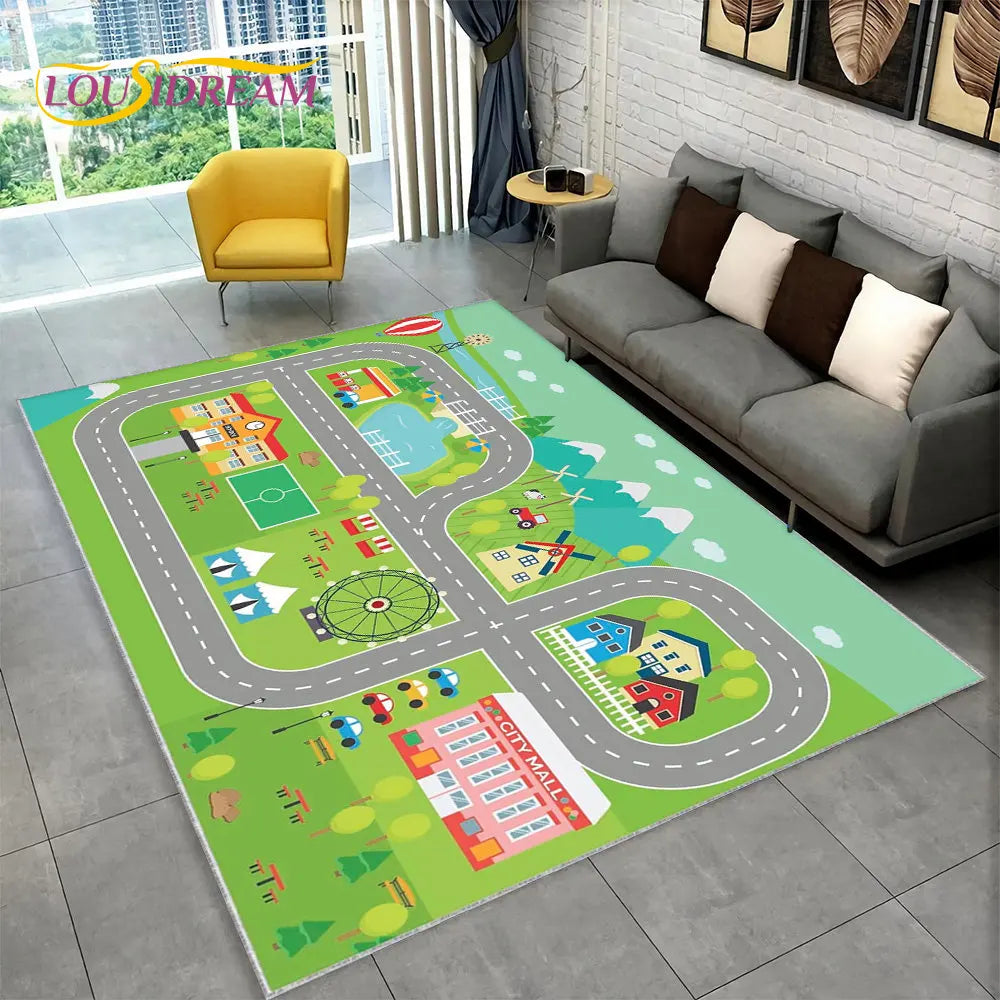 Child Playmat Highway City Traffic Playroom Area Rug Large,Carpet Rug for Living Room Bedroom Decor,Kids Play Non-slip Floor Mat