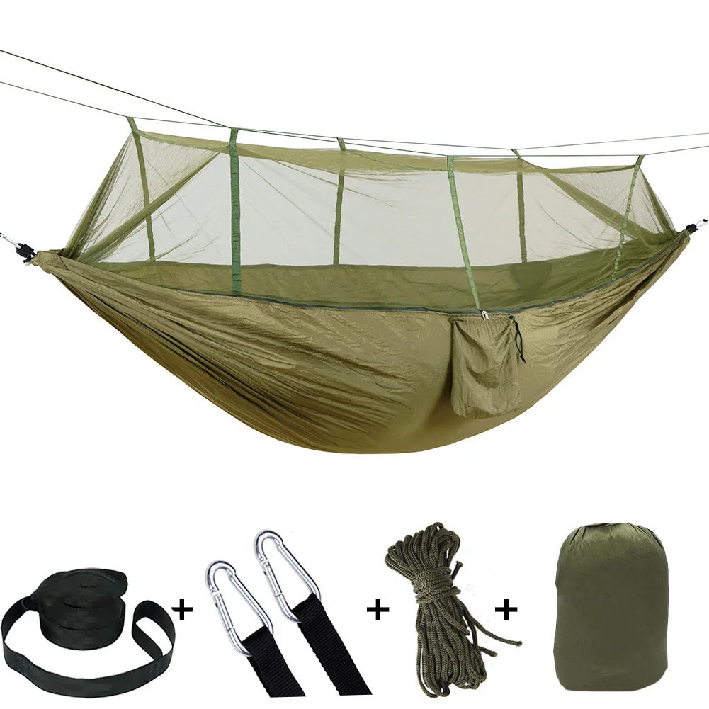 Premium Camping Hammock with Mosquito Net - Lightweight Parachute Fabric