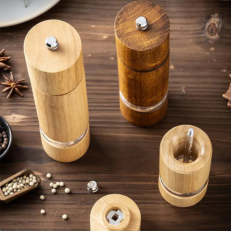 Household Solid Wood Manual Pepper Grinder,Sea Salt Pepper Mills,Black Pepper Seasoning Jar Bottle,Transparent Oak Grinder Tool