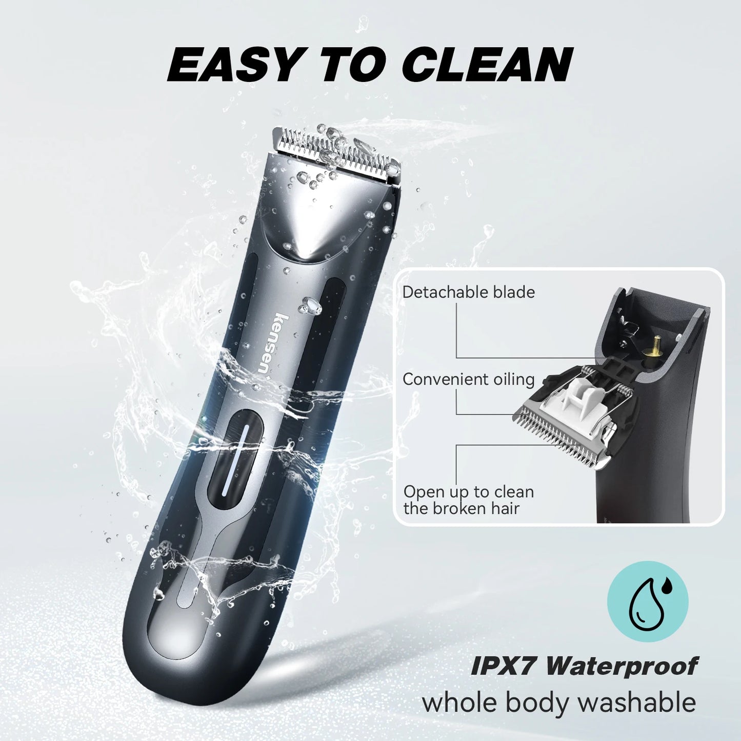 Kensen S10 Electric Body Hair Trimmer for Men Body Groomer Bikini Waterproof Hair Shaver Replaceable Ceramic Blade Head Clipper