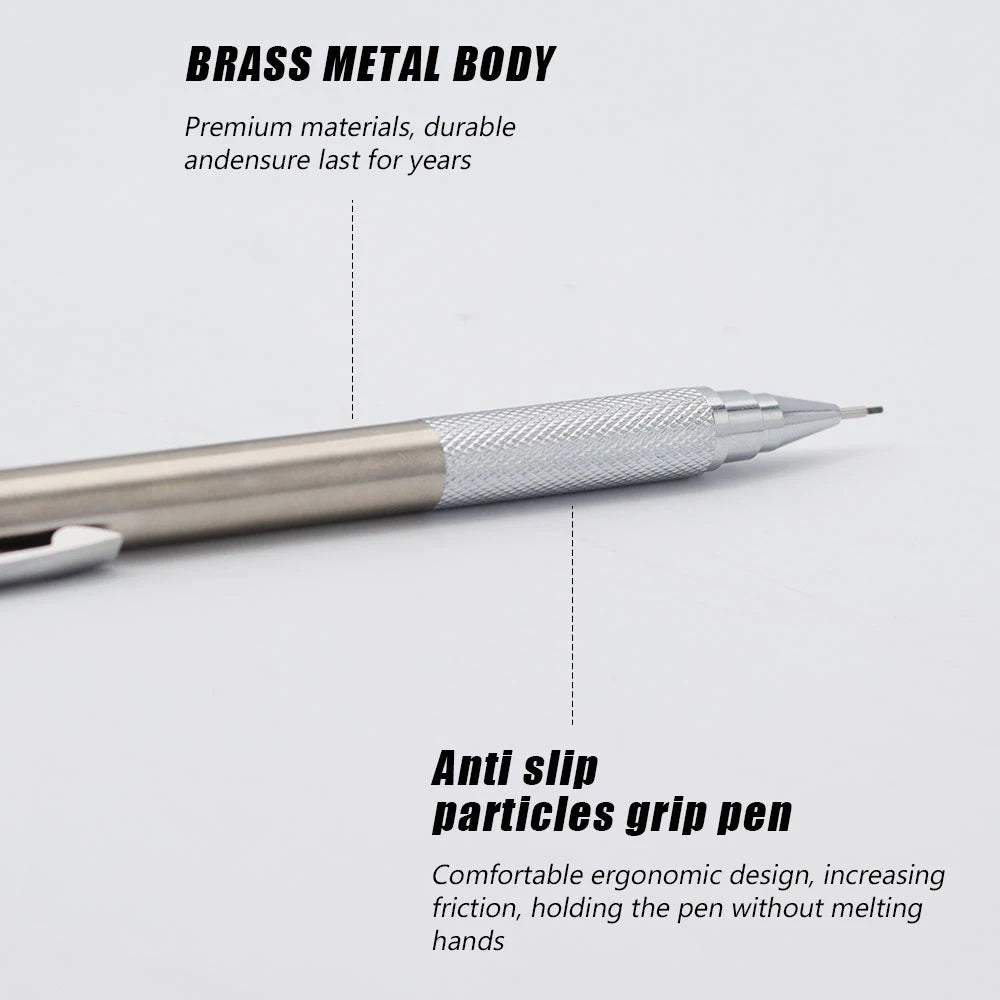 0.5 0.7 0.9 1.3 2.0mm Metal Anti Slip Automatic Pencil Set with HB Lead School Office Writing Stationery Supplies Smooth Writing