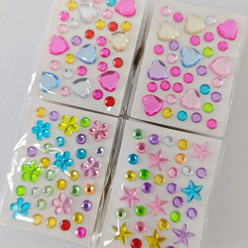 3/6/9Pcs Mini Colorful Star Heart Diamond Stickers Acrylic Flower Gem Stickers Rhinestones for Kid Make-up Eye Patch