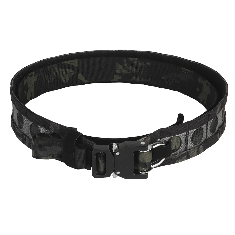 Tactcal Battle 2 Layers Waistbelt Ferro Bison Belt Quick Detach Metal D-Ring Buckle MOLLE Hunting Combat Waistband Airsoft Gear