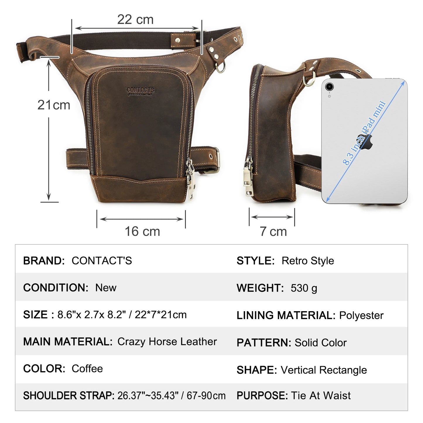 Premium Genuine Leather Motorcycle Leg Bag - Men's Tactical Waist Pack