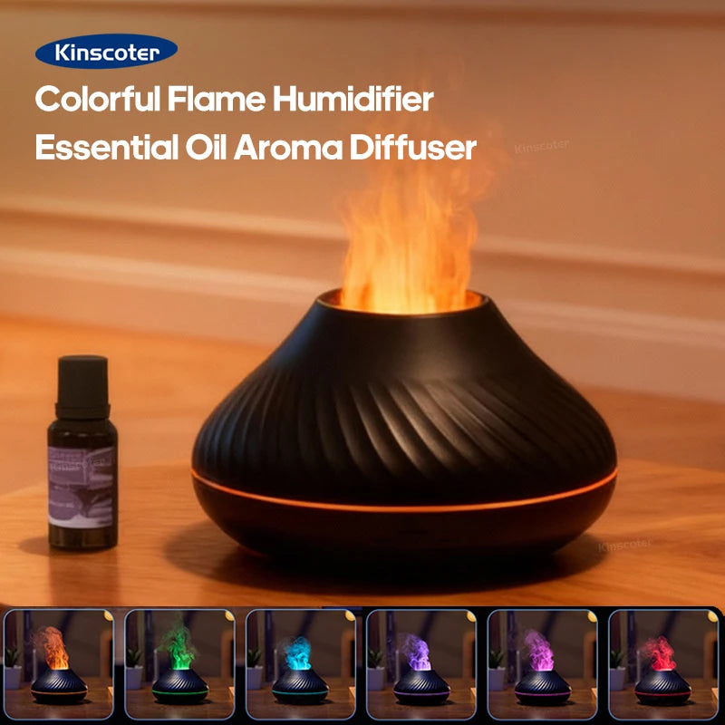 Volcanic Flame Aroma Diffuser - 130ml USB Essential Oil Humidifier with LED Night Light