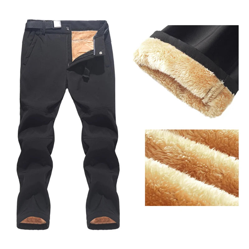 TRVLWEGO Men Winter Pants Hiking Camping Softshell Windproof Thickened Thermal Women Outdoor Walking Trekking Ski Trousers