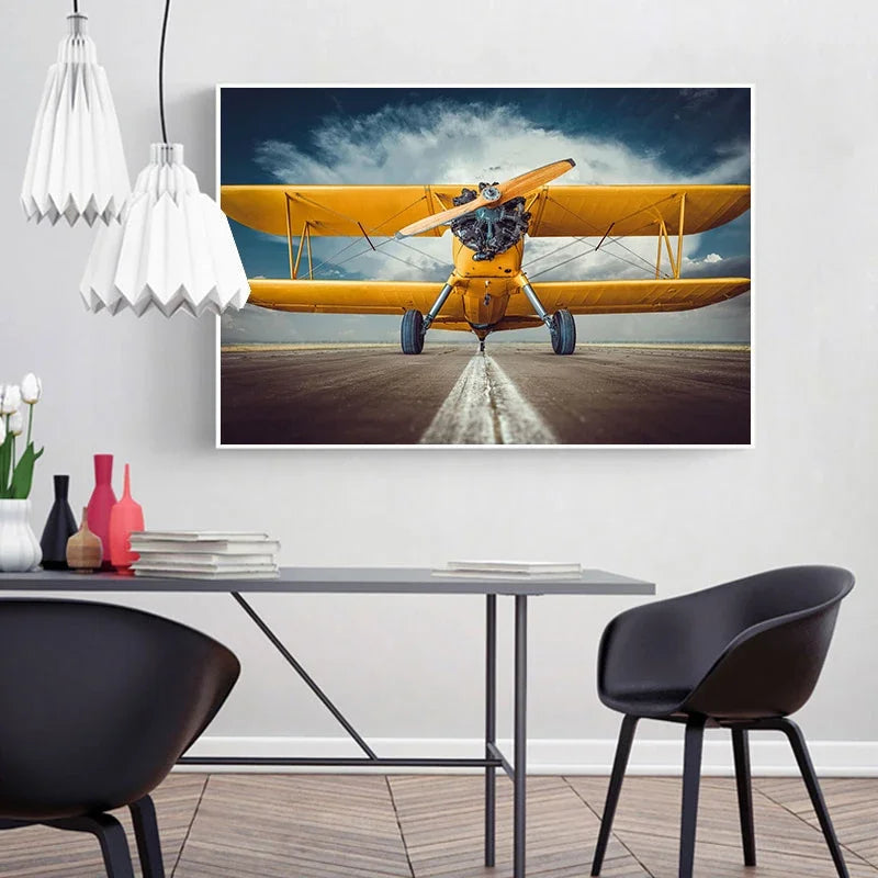 Retro Airplane Fighter Poster Art Canvas Painting Print Sky Aircraft Pictures for Living Room Office Wall Art Home Decor Gift