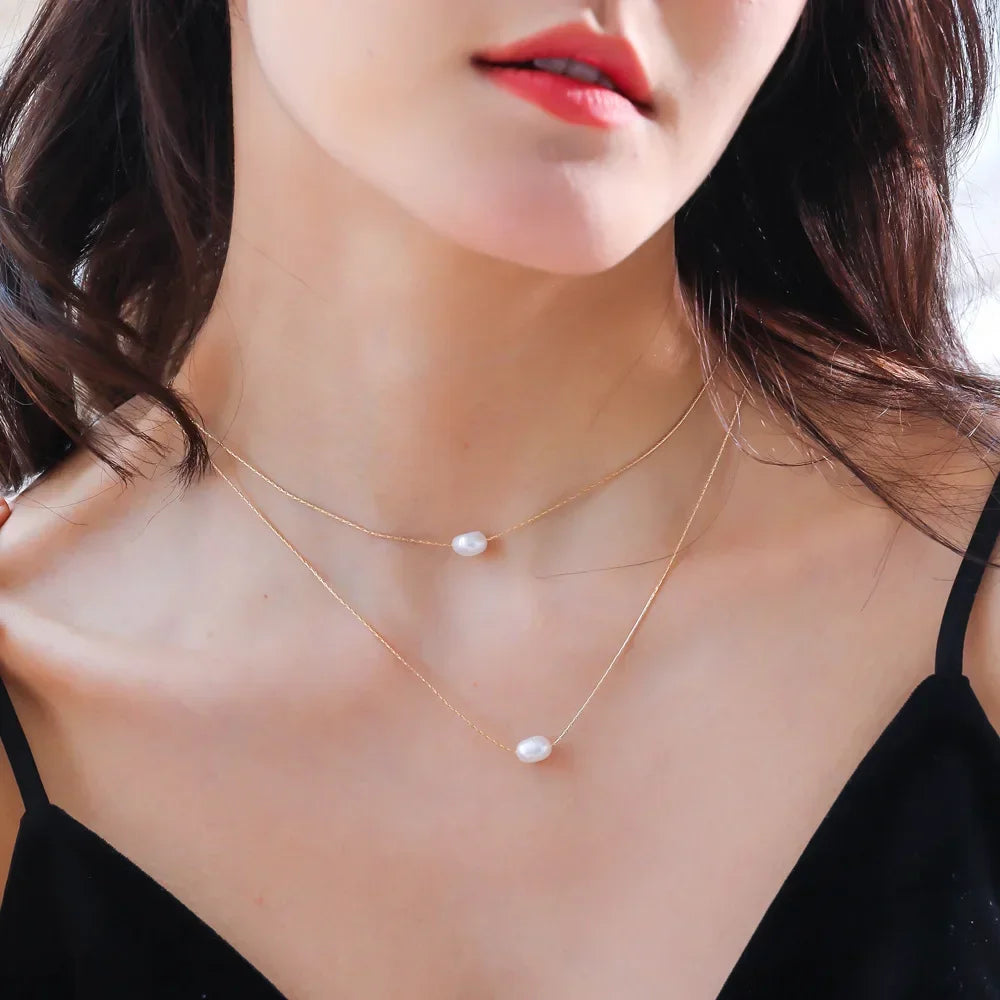 Stainless Steel New Fashion Exquisite Beaded Double Layer Imitation Pearl Chandel Chain Necklace and Stainless Steel Pendant