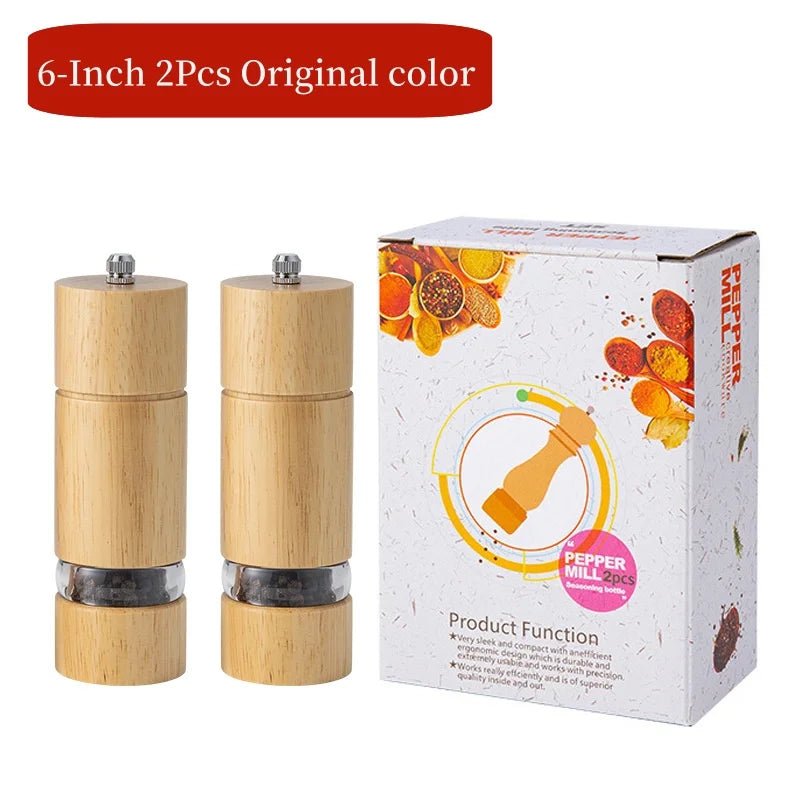 Household Solid Wood Manual Pepper Grinder,Sea Salt Pepper Mills,Black Pepper Seasoning Jar Bottle,Transparent Oak Grinder Tool